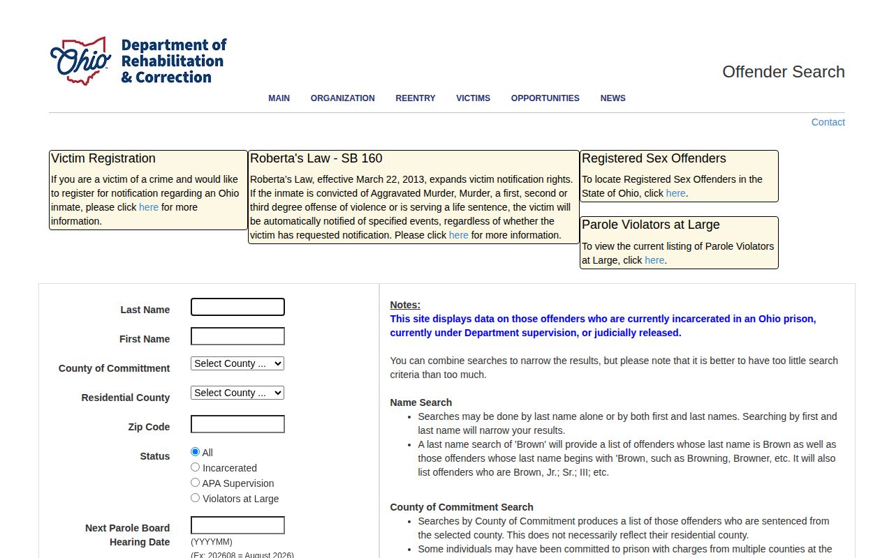 Ohio Department of Rehabilitation and Correction offender search for Ottawa County record guidance